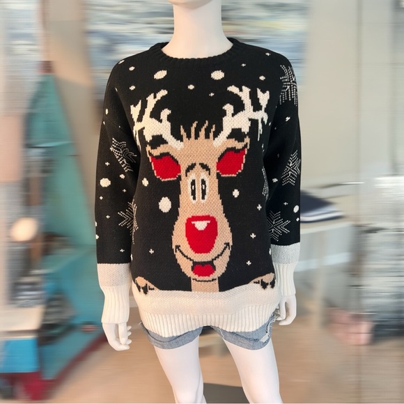 DOE & RAE Red nosed reindeer Christmas sweater S M L - Picture 5 of 8